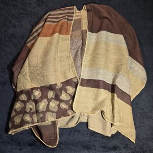 Chocolate Shawl Boho Animal Leopard Print Stripes Tan Cream Patterns